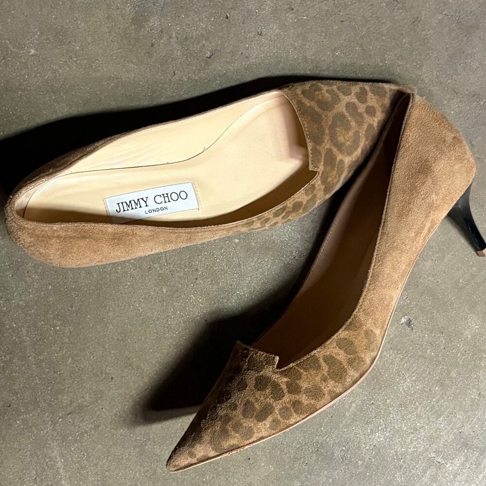Jimmy Choo Suede Leopard Kitten Heal Sz US 7.5